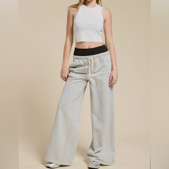 Mimosa Pants - NWT Wide Leg Gray Pants with Stretchy Waistband